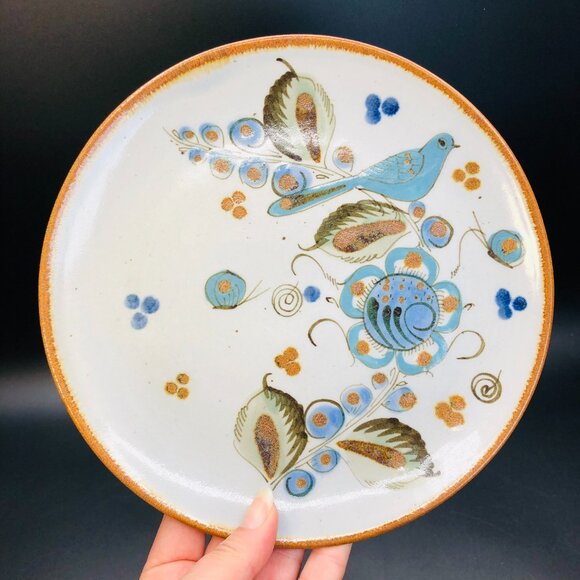 Vintage Ken Edwards Tonala Pottery Plate, Blue Bird Butterfly Florals Folk Art - Picture 2 of 10